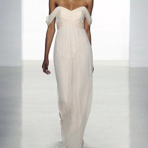 Amsale G851 off shoulder bridesmaid dress in Size 4 Bellini